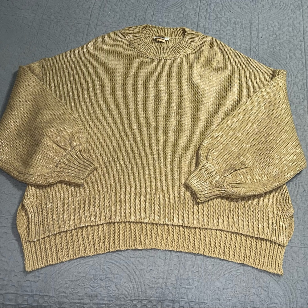 Andthewhy Gold Women's Crew Neck Sweater oversized boxy chunky small medium